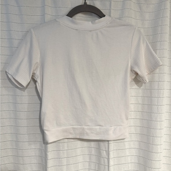 Zara Trafaluc White Ribbed Crop Short Sleeve Shirt - Picture 3 of 4